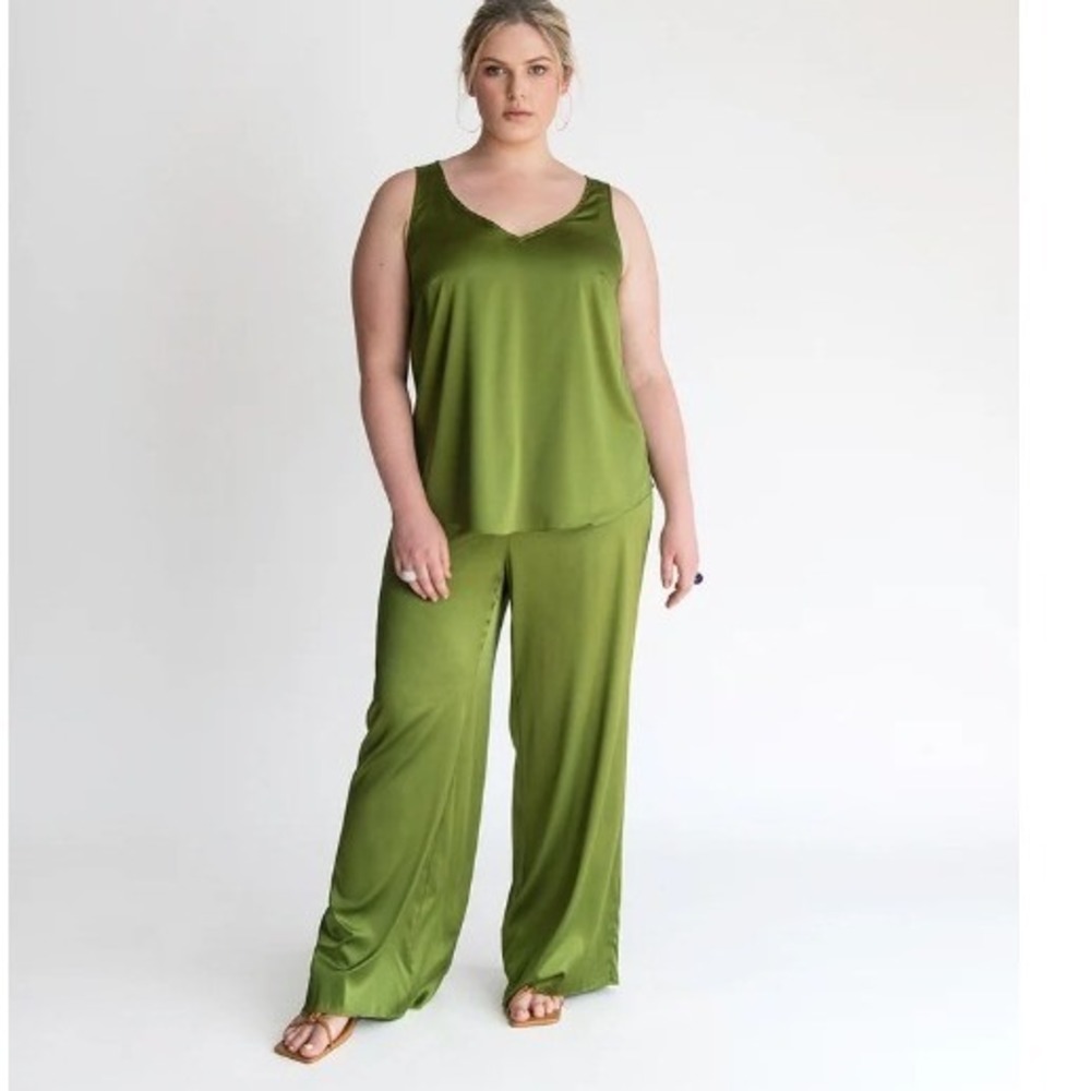 Gabriella Rossetti Sofia Silk Palazzo Pants Womens 20 Green Evening Formal New